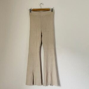 Abercrombie & Fitch Ribbed Knit Flare Pants Womens S Beige Front Slit High Rise